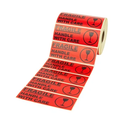 Immagine di Prolac Fragile Handle with Care adesivo di avvertimento (adesivo avvertimento) per spedizioni fragili Adesivi autoadesivi Etichette pericolo rottura rosse,