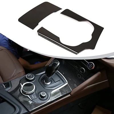 Immagine di DIYUCAR Pannello di copertura per console centrale in ABS fibra carbonio Stelvio 2017 2018 2019 LHD Accessori