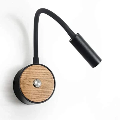 Immagine di ouglres lampada da parete a LED in legno con interruttore, moderna per interni collo di cigno, letto industriale, lettura camera letto, corridoio,