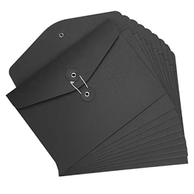 Immagine di 10 cartelline portadocumenti formato A5, in carta kraft, con chiusura a cordoncino, per ufficio, scuola e viaggi A5 Black Paper Horizontal