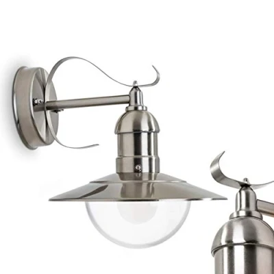 Immagine di lampada da parete per esterni Broni, verso il basso in stile antico metallo e plastica acciaio inox, E27, esterno retro/vintage terrazza cortile, senza lampadina/e