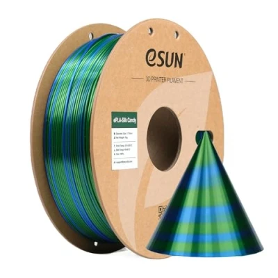 Immagine di eSUN Silk Candy PLA Filament 1,75 mm, filamento setoso Multicolore per stampanti 3D PLA, Bobina da 1KG (2,2 LBS) con Cambio graduale 3D, Blu Verde