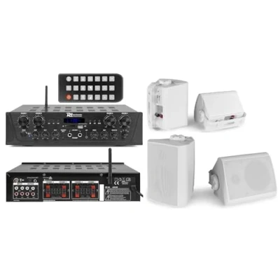 Immagine di IMPIANTO AUDIO FILODIFFUSIONE CON REGOLAZIONE VOLUME SEPARATO 4 ZONE BLUETOOTH, RADIO FM,TELECOMANDO, (CON CASSE)