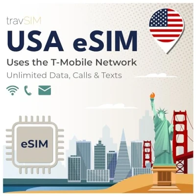Immagine di travSIM USA eSIM Rete T Mobile Dati, chiamate e SMS illimitati negli La per gli funziona su dispositivi iOS Android compatibili con le 14 giorni