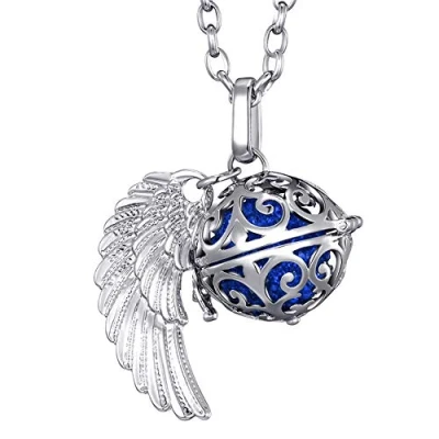Immagine di Morella Catenina Donna Angelo Custode in Acciaio Inox 70 cm con Ciondolo ad Ali di e Sfera Verde Scuro Ø 16 mm Sacchetto Velluto