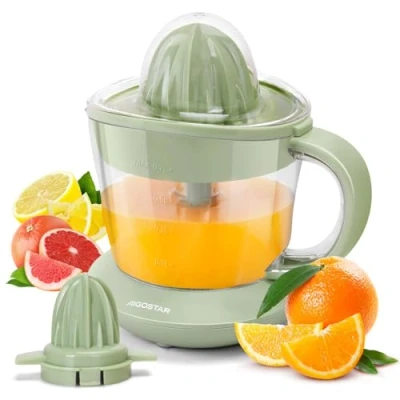 Immagine di Aigostar Spremiagrumi elettrico, 40 Watt, capacità di 700 ml con misuratore graduato, 2 Coni Intercambiabili, Doppio Senso Giro, Avvio automatico, Pratico beccuccio, BPA FREE. verde, Henry