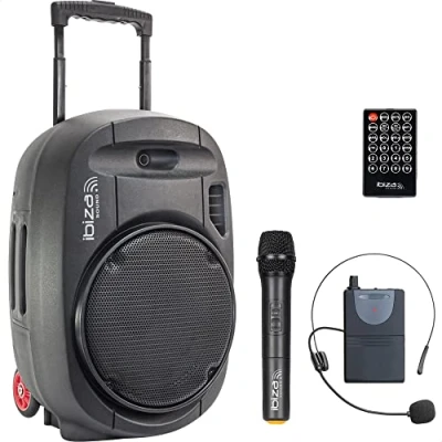 Immagine di Ibiza PORT12UHF MKII TWS Altoparlante portatile 12&quot;/700W MAX con 2 microfoni (UHF), telecomando e custodia protettiva Bluetooth, USB, SD &amp; autonomia da 5 a 7h