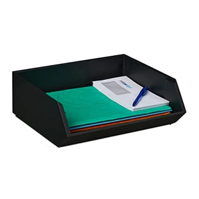 Immagine di Relaxdays Organizer da Scrivania, 1 Scomparto, Portaoggetti Impilabile in Bambù, HxLxP: 12,5 x 35 31 cm, Antracite