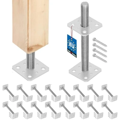 Immagine di KOTARBAU® Set di 16 Supporto per pali 80x80x250 mm regolamentato filettatura recinzioni travi in legno zincato Manicotto ancoraggio staffa pavimento