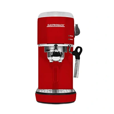 Immagine di GASTROBACK Design Espresso Piccolo, macchina portafiltro in acciaio inox rosso di alta qualità, riscaldamento rapido garantisce una perfetta creazione caffè e schiuma latte pochi secondi