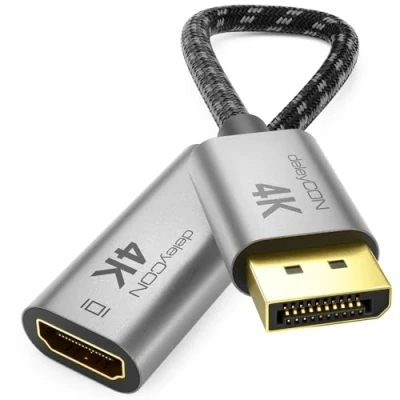 Immagine di deleyCON 4K Adattatore DisplayPort a HDMI 1080P WQHD@60Hz // 4K@30Hz Cavo in Nylon Maschio Alluminio Femmina Nero