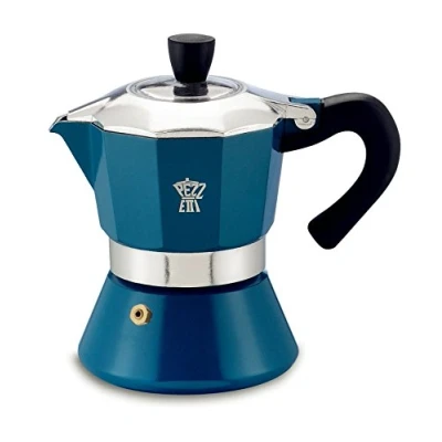 Immagine di PEZZETTI, Bellexpress Caffettiera 3 Tazze Alluminio Alimentare, Coperchio Trasparente, Guarnizione Silicone Manico Resistente al Calore; Per Piani a Gas Elettrici e Vetroceramica, Ottanio