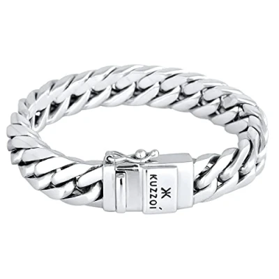 Immagine di Kuzzoi Bracciale da uomo &quot;Buddha&quot;, in Argento sterling 925, fatto a mano, catena maglia barbazzale, lucido, uomo, con incisione, larghezza 14 mm, peso 90 g, 335101, 19,