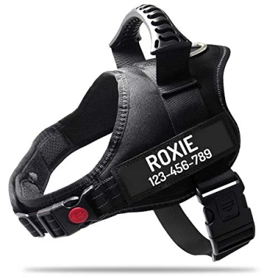 Immagine di PawPawify, Pettorina antitiro per cani robusta, evitare strattoni, tirate o soffocamento, addestramento e passeggiate, personalizzabile con nome telefono, L, petto 71 96,5 cm, nero