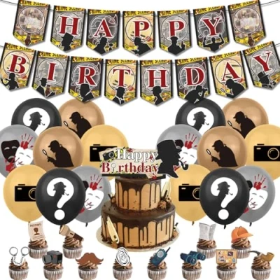 Immagine di Detective Compleanno,Doyomtoy 30 Pezzi Decorazioni Compleanno Palloncini Feste di per Banner Cake Topper Tema