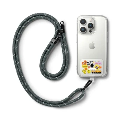 Immagine di Ringke Holder Link Strap con Etichetta Progettata Graficamente, Tracolla Regolabile Cordino Corda Poliestere Compatibile Custodia Universale per Cellulare Focus/Charcoal &amp; Gray