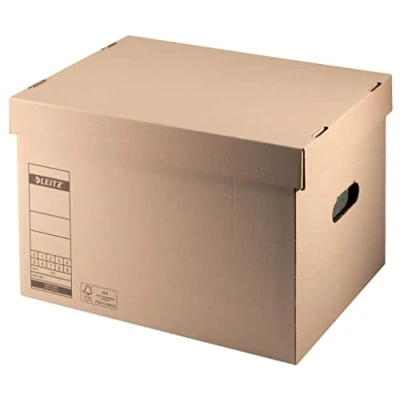 Immagine di Leitz Premium 60810000 Scatola per 4 raccoglitori A4 larghi o 7 stretti e altro ancora, con coperchio, confezione di cartone pieghevole, 100% riciclabile, 10 pezzi, marrone,