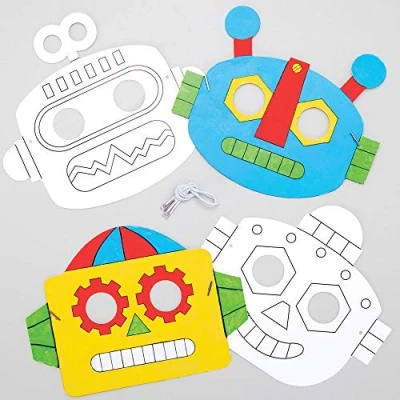 Immagine di Baker Ross AT679 Maschere Robot da Colorare, per progetti di artigianato artistico bambini (confezione 8), assortiti