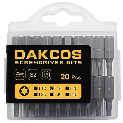 Immagine di DAKCOS punte T15, Torx Bit assortimento di S2 (lunghezza: 25 mm, 20 pezzi)