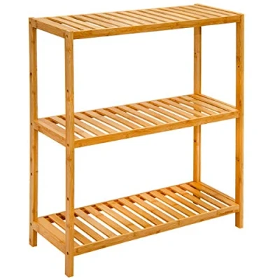Immagine di DuneDesign Scaffale Basso di Bambù 69x60x26 Scarpiera Legno Mobiletto Bagno Scaffalatura 3 Ripiani