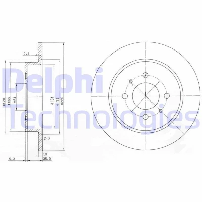 Immagine di DELPHI BG3102 Disco freno 260 10 4 pieno Oleato non trattato senza cuscinetto ruota, anello sensore ABS