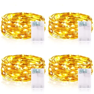 Immagine di Stringa Luci Led, 2M 20 led a Batteria Catene luminose Ghirlanda Luminosa Rame filo Lucine Fata Esterni Interni Decorative per Natale Matrimonio Festa letto Camera (4 Pezzi, Bianco Caldo)