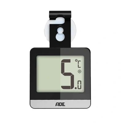 Immagine di ADE, Termometro da Frigorifero Digitale (Termometro Salvaspazio con Ampio Display, Ambiente Congelatore Scomparto Posizionare/Appeso Magnete, Ventosa), Nero