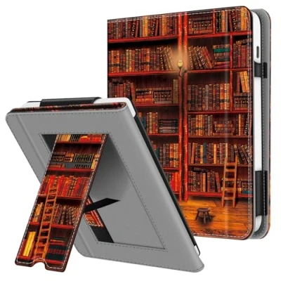 Immagine di FINTIE Custodia per 7&quot; Kobo Libra Colour (2024) / 2 (2021) eReader Stand Cover Protettiva Case con Card Slot e Hand Strap, Auto Sveglia/Sonno, Biblioteca