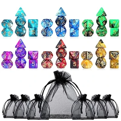 Immagine di Moncolis 42 Pezzi Dadi Poliedrici per RPG Dungeons e Dragons Pathfinder DNG MTG, Doppi Colori