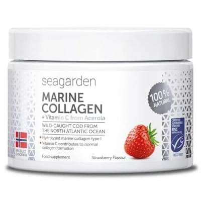 Immagine di Collagene Marino I dal merluzzo artico norvegese selvatico Con Vitamina C Integratore per Pelle, Capelli, Ossa e Articolazioni in polvere Gusto Fragola 150 g
