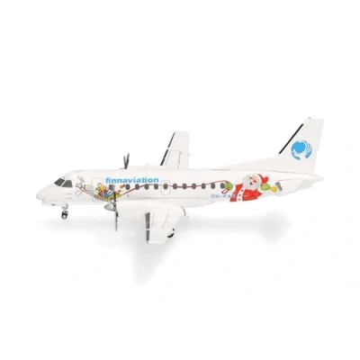 Immagine di herpa modello aereo Finnaviation Saab 340 &quot;Santa, miniatura in scala 1:200, pezzo da collezione, senza supporto, metallo