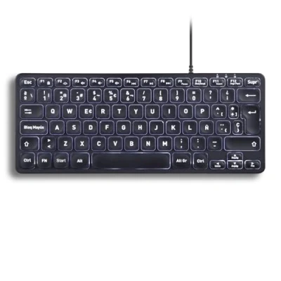 Immagine di Perixx PERIBOARD 332 Tastiera Mini USB retroilluminata con cavo Tasti a forbice di tipo X Retroilluminazione bianca Nero QWERTY Spagnolo