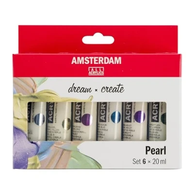 Immagine di Amsterdam Standard Series Set di Pittura Acrilica Colori Perlati (6 x 20 ml) 6 Scintillanti Effetto Speciale