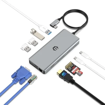 Immagine di USB C Hub, 12 in 1 SUTOUG Docking Station with 4K HDMI and VGA 1080P, 92W PD, 1Gbps Ethernet, 3.0 4 A Data Ports, Adapter for Surface Pro MacBook Air Windows