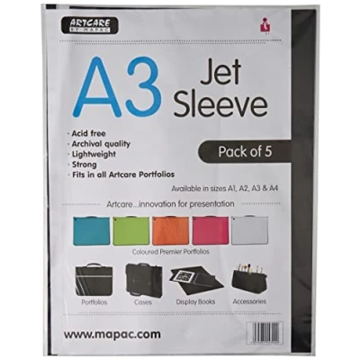 Immagine di Artcare 15404001 Custodia Nera A3 in Materiale Sintetico, Confezione da 5, Trasparente, Dimensioni: 46 x 0,1 35,5 cm