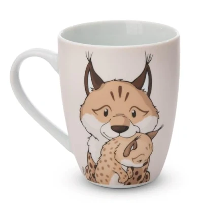Immagine di NICI Tazza Lince &amp; Lemure 310 ml 8x10 cm con banderuola beige Bicchiere da tè o caffè manico per bevande calde e fredde Ottima idea regalo