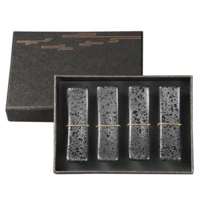 Immagine di Poggia Bacchette in Ceramica Set di 4 Supporto per Bacchette, Cucchiai, Forchette e Coltelli (Nero)