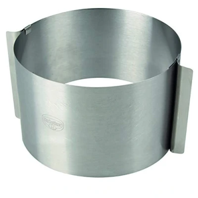 Immagine di Dr. Oetker Anello per torta professionale, utensile da cucina regolabile extra alto 16 a 30 cm, accessorio forno strati o riempire torte, in acciaio inox (colore argento)