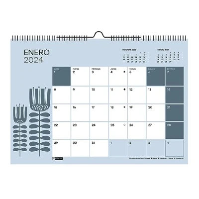 Immagine di Miquelrius Calendario da parete 2024, formato A3: 420 x 296 mm, con spazio per annotare, rilegatura a spirale, spagnolo, 12 colori
