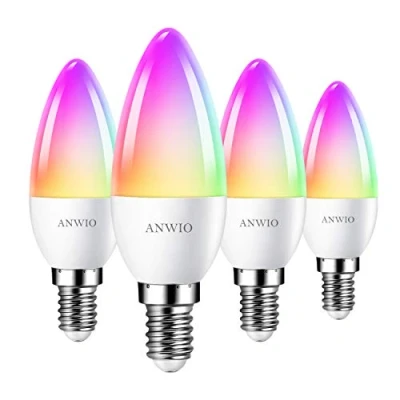 Immagine di ANWIO Lampadina LED Smart Wifi Attacco E14,5W Equivalenti a 40W,470Lm,Compatibile con Alexa,Echo and Google Assistant,RGB Dimmerabile Intelligente,Controllo Distanza da App,Pacco 4 Pezzi
