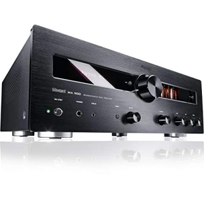 Immagine di Magnat MA 900, nero robusto amplificatore stereo ibrido con frontale in alluminio di alta qualità e potenza uscita per un suono perfetto