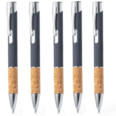 Immagine di noTrash2003 10 penne a sfera ergonomiche in alluminio gommato, punta metallo e impugnatura sughero funzione touch screen, penna multicolore (grigio)