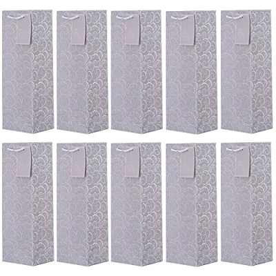 Immagine di Set di 10 Sacchetti regalo per bottiglie borse portabottiglia argento ideali vino, spumante o champagne 36x12x10 cm