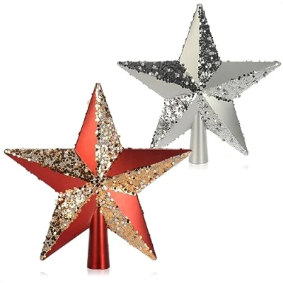 Immagine di com four® 2X Cime dell&#039;albero di Natale a Forma Stella per la Cima Decorazioni Alberi in plastica