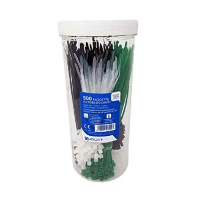 Immagine di Poly Pool PP7500Q Set di 500 Fascette Fermacavi/Stringicavo, Varie Dimensioni da 3,6 mm Fino a 200 mm, con Vari Diametri Serraggio 3 50 Bianco, Nero, Verde