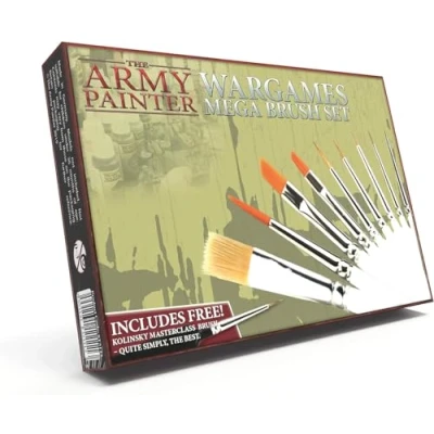 Immagine di The Army Painter Mega Brush Set 10 pennelli in setole sintetiche e zibellino Pennello Kolinsky Gratis Accessori per pittura di miniature