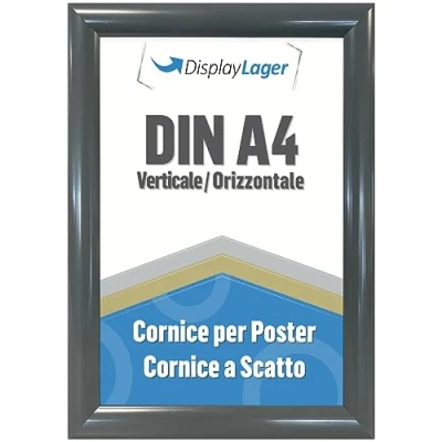 Immagine di DisplayLager Cornice a Scatto da 25 mm, Profilo in Alluminio e Disco di Protezione antiriflesso Materiale Fissaggio (A4, Grigio)