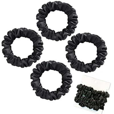 Immagine di Olakin Elastico per Capelli in Vera Seta [4Pezzi], Accessori Bande Small, Fascia a Coda di Cavallo, Donna &amp; Ragazza (Nero)