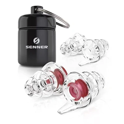 Immagine di Senner MusicPro tappi per orecchie antirumore a protezione dell’udito con contenitore in alluminio. Ideali musica, concerti, discoteca e festival, rosso/trasparente