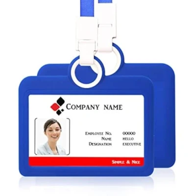 Immagine di Porta badge orizzontale con cordino, in silicone, resistente, per carta d&#039;identità, biglietti da visita, ufficio, colore: blu scuro
